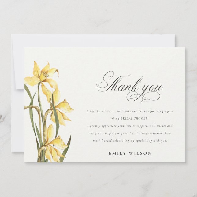 Carte De Remerciements Fête de mariage Floral Aquarelle Narcisse Jaune (Devant)
