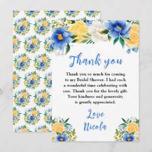 Carte De Remerciements Fête de mariage floral bleu et jaune