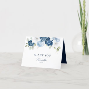Carte De Remerciements Fête de mariage floral bleu poussiéreux à l'aquare
