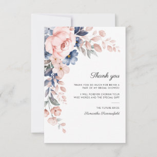 Carte De Remerciements Fête de mariage Floral Bleu Rose écriture