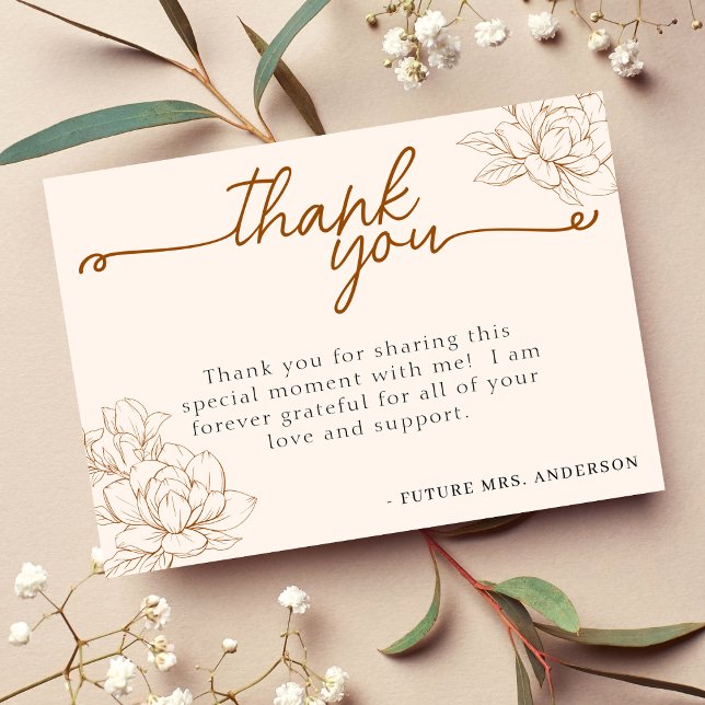 Carte De Remerciements Fête de mariage Floral Brun Clair (Floral Tan Brown Bridal Shower Thank You Card
)