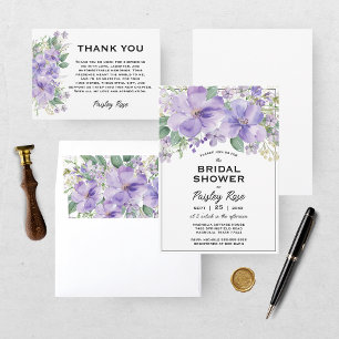 Carte De Remerciements Fête de mariage floral élégant violet