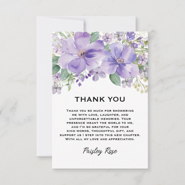 Carte De Remerciements Fête de mariage floral élégant violet (Devant)