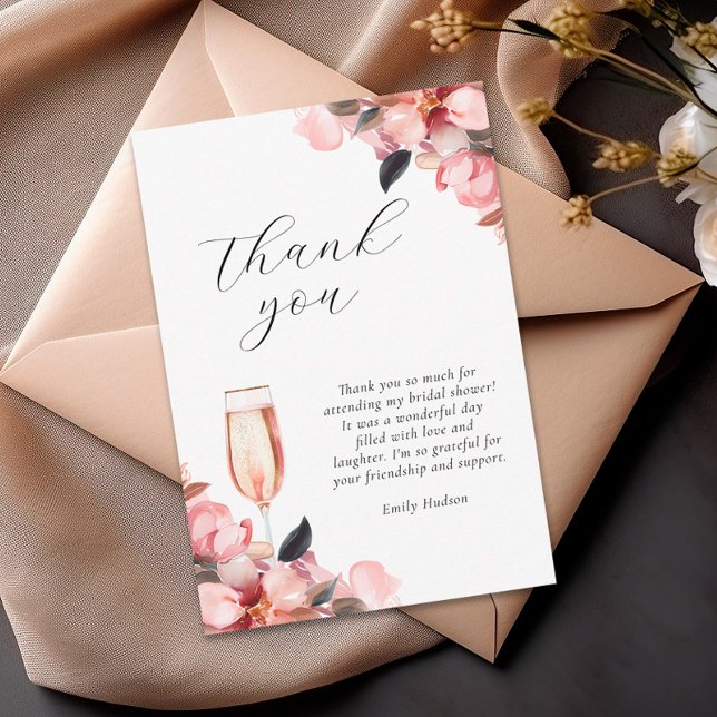 Carte De Remerciements Fête de mariage floral Pétales & Prosecco (Créateur téléchargé)