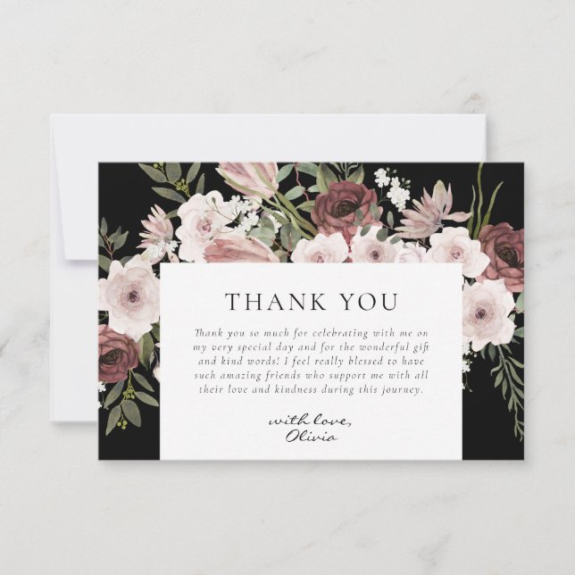 Carte De Remerciements Fête de mariage floral Rose Poussiéreux Morose (Devant)