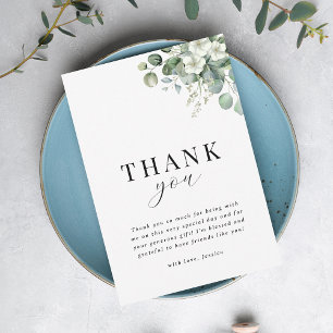 Carte De Remerciements Fête de mariage Florale Aquarelle Eucalyptus Blanc