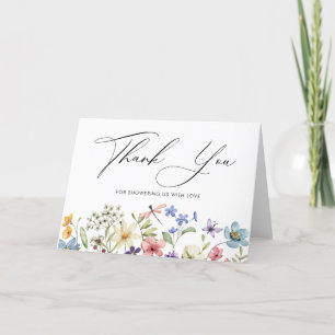 Carte De Remerciements Fête de Mariage Florale aux Fleurs Sauvages Coloré