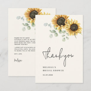 Carte De Remerciements Fête de mariage Florale Eucalyptus Tournesol
