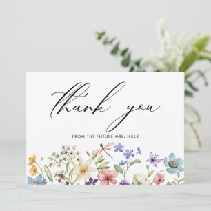 Carte De Remerciements Fête de Mariage Florale Moderne de Fleurs Sauvages