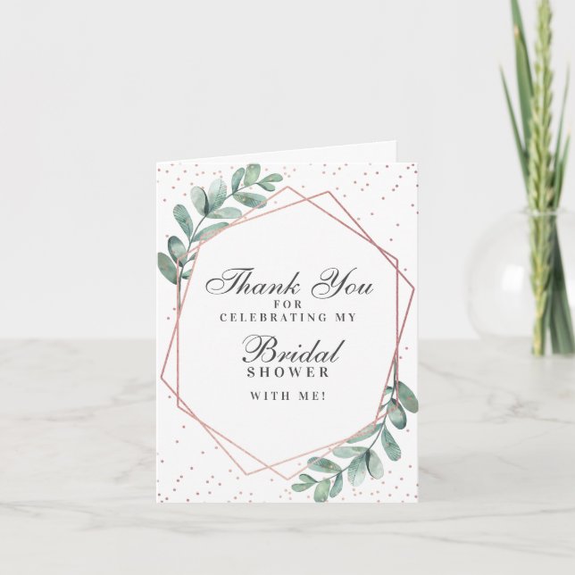 Carte De Remerciements Fête de mariage géométrique Eucalyptus Rose Gold (Devant)