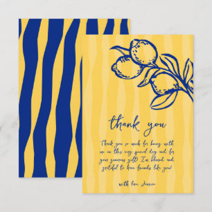 Carte De Remerciements Fête de mariage italienne ludique bleu citron & ra