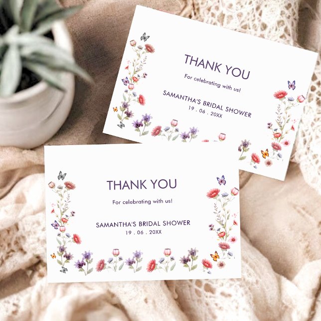 Carte De Remerciements Fête de mariage Lavande Sauvage un Nouveau Chapitr (Share your gratitude with elegant lavender wildflowers and storybook charm.)