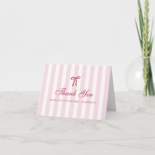 Carte De Remerciements Fête de mariage preppy à rayures roses