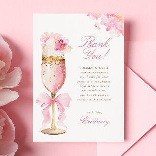 Carte De Remerciements Fête de mariage Prosecco aux pétales de rose rose