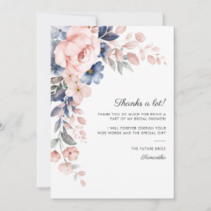 Carte De Remerciements Fête de mariage rose bleu floral script
