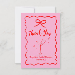 Carte De Remerciements Fête de mariage rose et rouge rétro ondulé