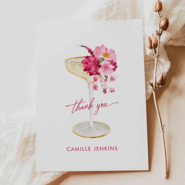 Carte De Remerciements Fête de mariage rose Petals and Prosecco (Petals and Prosecco Bridal Shower Pink floral thank you card)