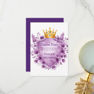 Carte De Remerciements Fête de mariage Royale Fleurie Violet Crestée