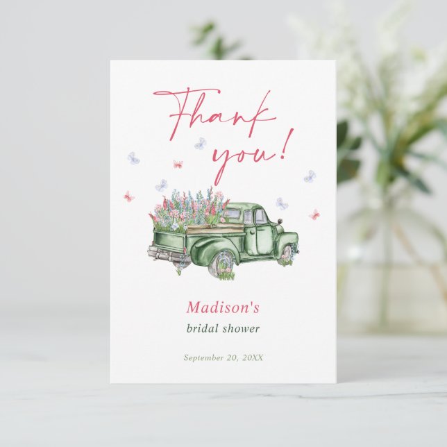 Carte De Remerciements Fête de Mariage sur le Camion Floral Fraîchement S (Debout devant)