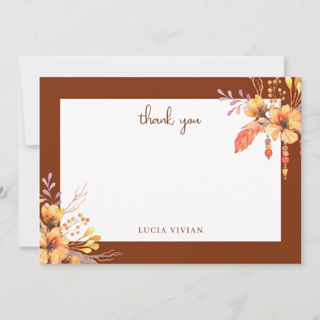 Carte De Remerciements Fête de mariage Terracotta Fleur sauvage aquarelle (Devant)