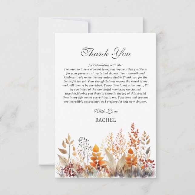 Carte De Remerciements Fête de Mariage Thème Automne (Devant)