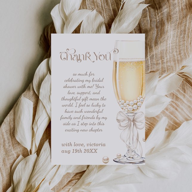 Carte De Remerciements Fête de mariage thème Perles et Prosecco  (Créateur téléchargé)