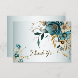 Carte De Remerciements Fête de mariage Turquoise Fleur blanche Feuilles d