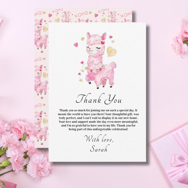 Carte De Remerciements Fête de mariage Watercolor Rose Lama (Créateur téléchargé)