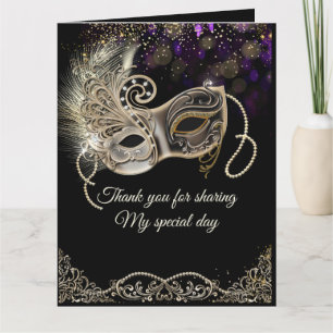 Carte De Remerciements Fête de Mascarade Or Noir Violet