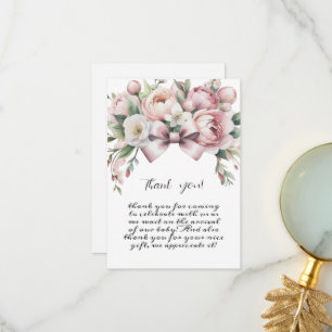 Carte De Remerciements Fête de Naissance à l'aquarelle avec un Nœud Coque