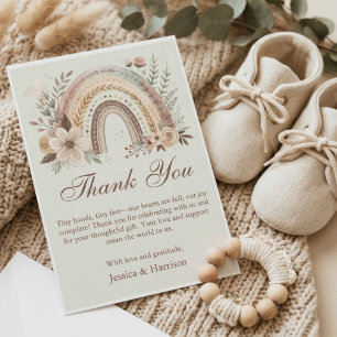 Carte De Remerciements Fête de naissance arc-en-ciel et fleurs Bohème