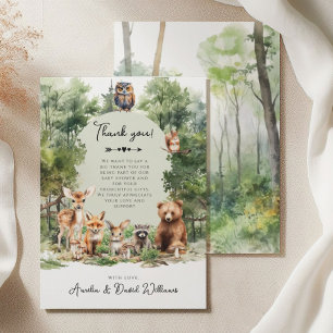 Carte De Remerciements Fête de naissance aventure forestière animaux de l