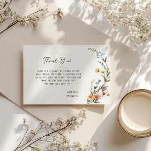 Carte De Remerciements Fête de naissance bébé fille aux fleurs en aquarel