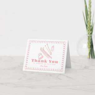 Carte De Remerciements Fête de naissance bébé fille thème ski rose dessin