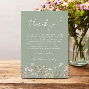 Carte De Remerciements Fête de Naissance Bébé Fleur Sauvage Vert Sauge en