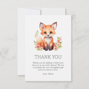 Carte De Remerciements Fête de Naissance Bébé Renard Rose Peach en Bois