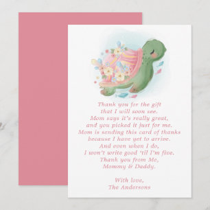 Carte De Remerciements Fête de naissance bébé tortue de mer rose florale