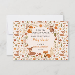 Carte De Remerciements Fête de naissance Boho Woodland Animaux de la fo