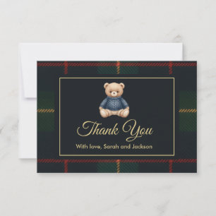 Carte De Remerciements Fête de naissance Classique Ourson Polo Plaid Prép