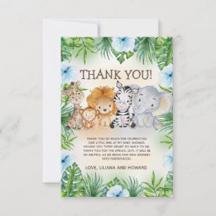 Carte De Remerciements Fête de naissance d'animaux de safari de jungle mi