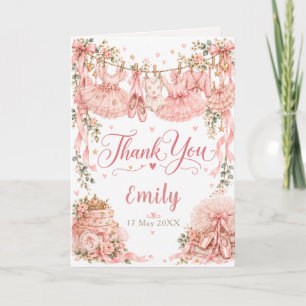 Carte De Remerciements Fête de Naissance de Ballerine Rose Florale
