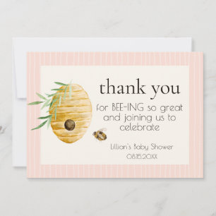 Carte De Remerciements Fête de naissance de bébé fille aux rayures roses 
