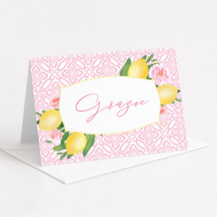 Carte De Remerciements Fête de naissance de bébé fille Carreaux roses Gra