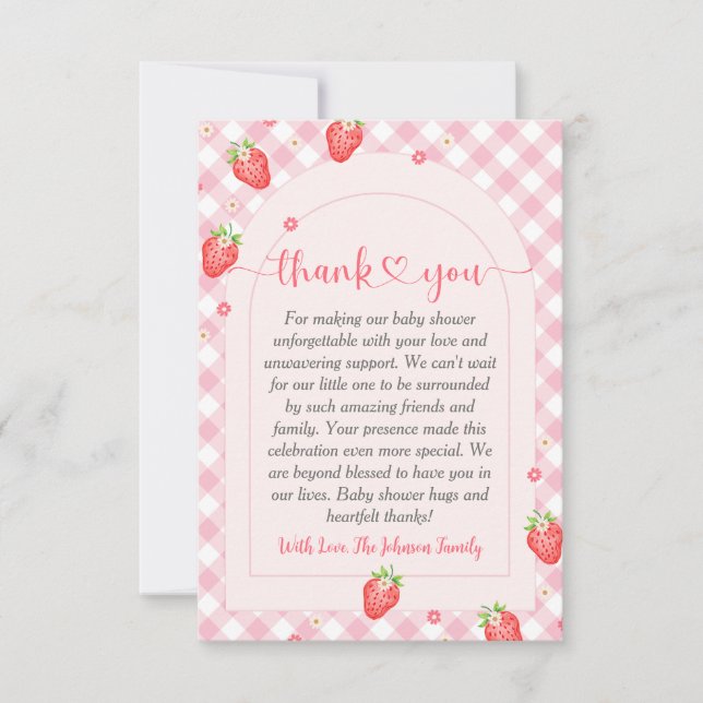 Carte De Remerciements Fête de naissance de bébé fille douce fraise (Devant)