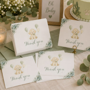 Carte De Remerciements Fête de naissance de Golden Retriever Vert Sauge N