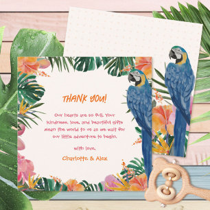 Carte De Remerciements Fête de naissance de la jungle de perroquet tropic