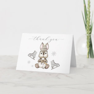 Carte De Remerciements Fête de naissance de lapin de bois d'hiver sur gla