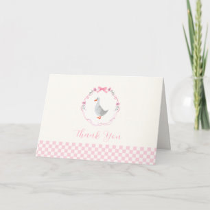 Carte De Remerciements Fête de naissance de petite oie sotte en vichy ros