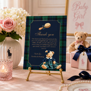 Carte De Remerciements Fête de Naissance Élégante Ourson Fille Prépa
