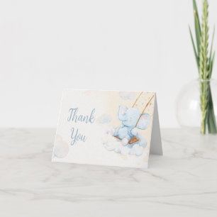 Carte De Remerciements Fête de naissance éléphant aquarelle bleue